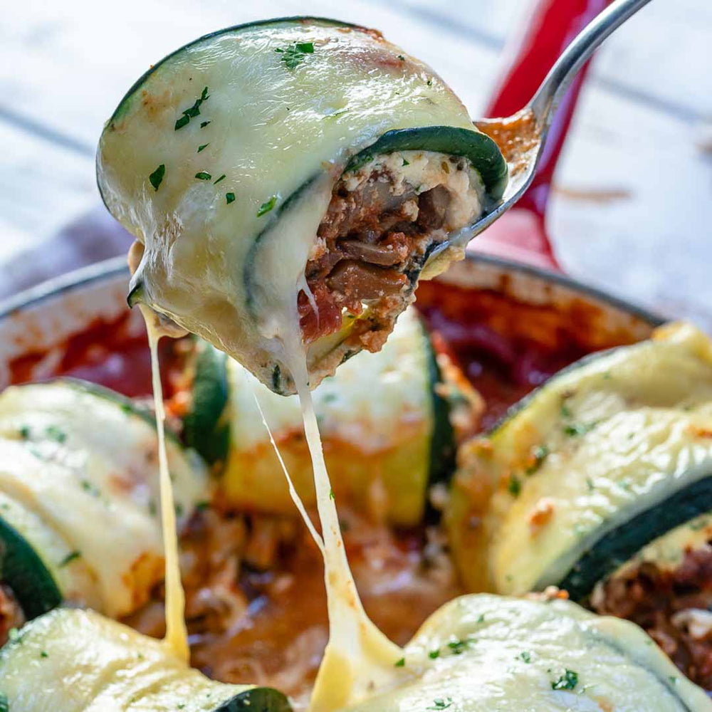 LOW-CARB DINNER - Mushroom Zucchini Lasagna Rolls